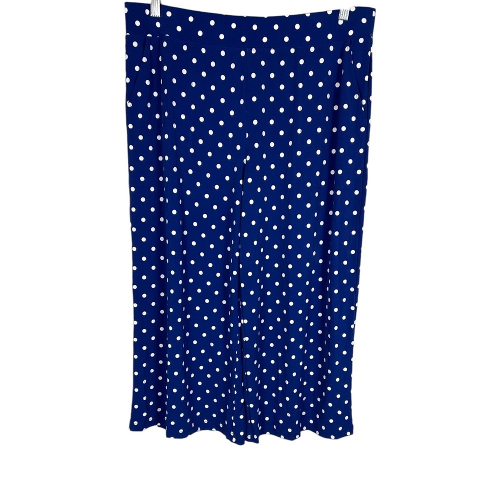 Denim & Co. Printed Wide-Leg Pull-On Crops with Pockets Bright Navy Large Size